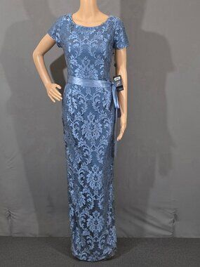 Adrianna Papell Blue Lace Gown Size 6 Formal Mother of Bride Sheath NWT